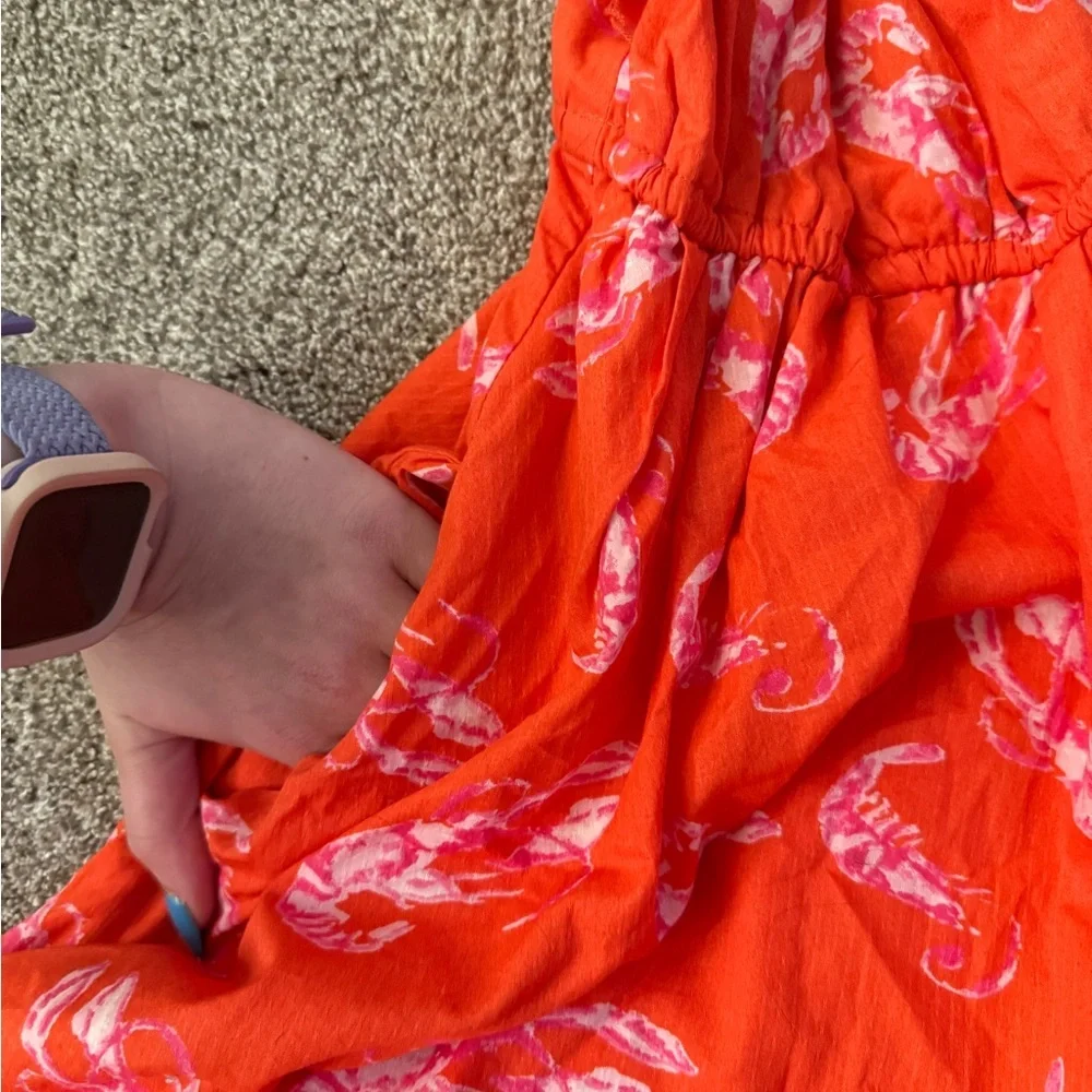 MAEVE ANTHROPOLOGIE Mini Dress Flirty Wrap Sea Shrimp Lobster Orange Dress Sz XS - Picture 7 of 10